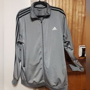 Adidas Men Grey Zip Up Track Jacket XL Pockets 3 Stripes Down Arms